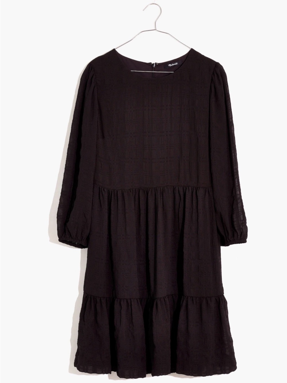 Madewell Black Long-Sleeve Tiered Shift Dress